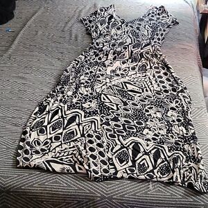 black and off white tropical style print maxi dress by East Adeline